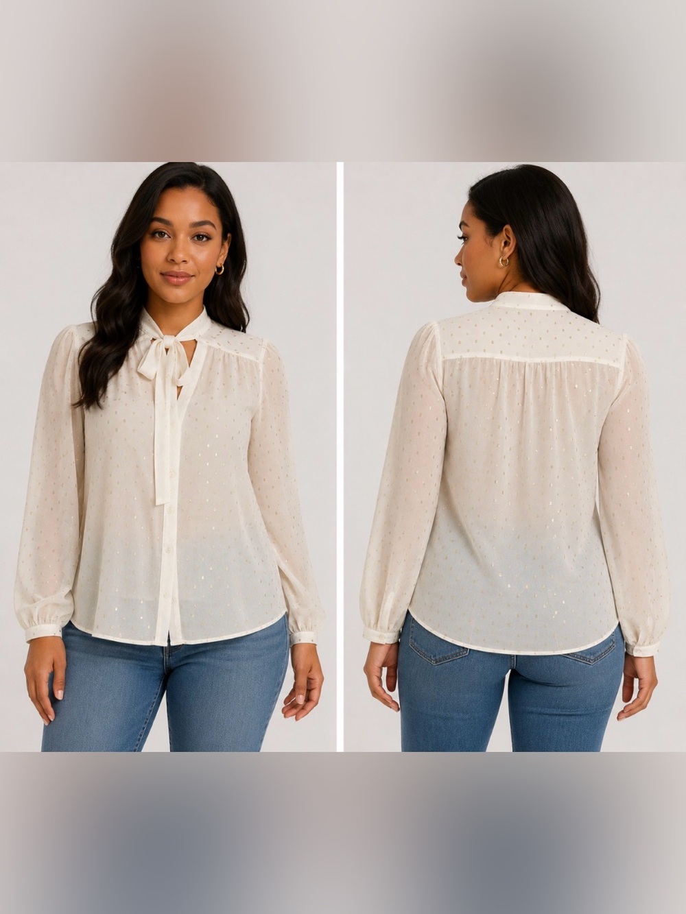 Elle Cream 3/4 Sleeve Tie Front Blouse